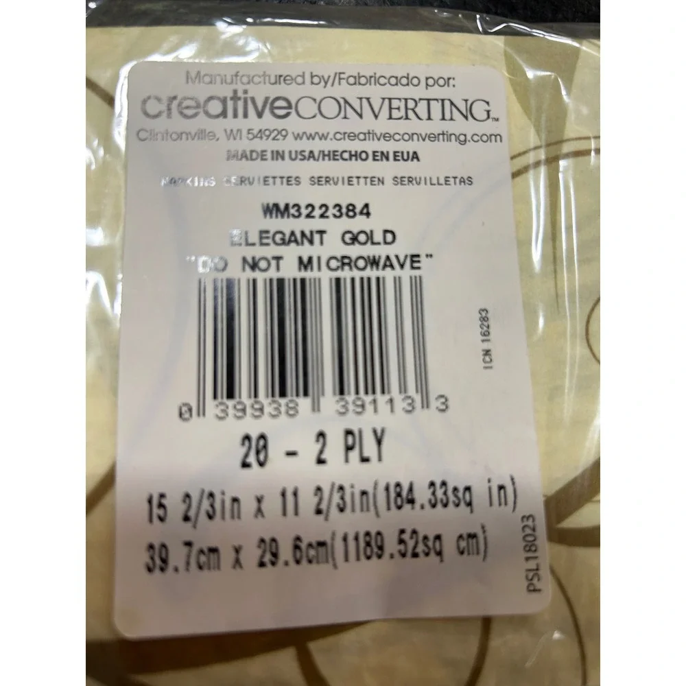 Creative Converting Elegant Gold Guest Towels Napkins 20ct 2-Ply WM322384 USA